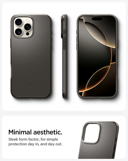 ACS07979 - iPhone 16 Pro Max Case Thin Fit (MagFit) in Gunmetal minimal aesthetic. Sleek form factor, for simple protection day in, and day out.