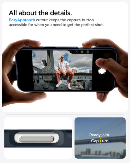 ACS07980 - iPhone 16 Pro Max Case Thin Fit (MagFit) in Metal Slate all about the details. easy approach cutout keeps the capture button accessible for when you need to get the perfect shot.