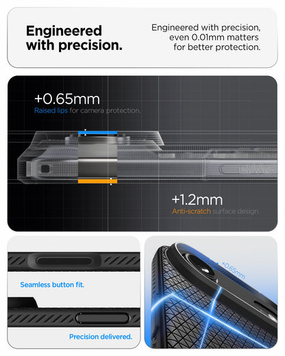 ACS09922 - iPhone 17 Air Liquid Air in Matte Black showing engineered with precision. even 0.01mm matters for better protection. seamless button fit. precision delivered.