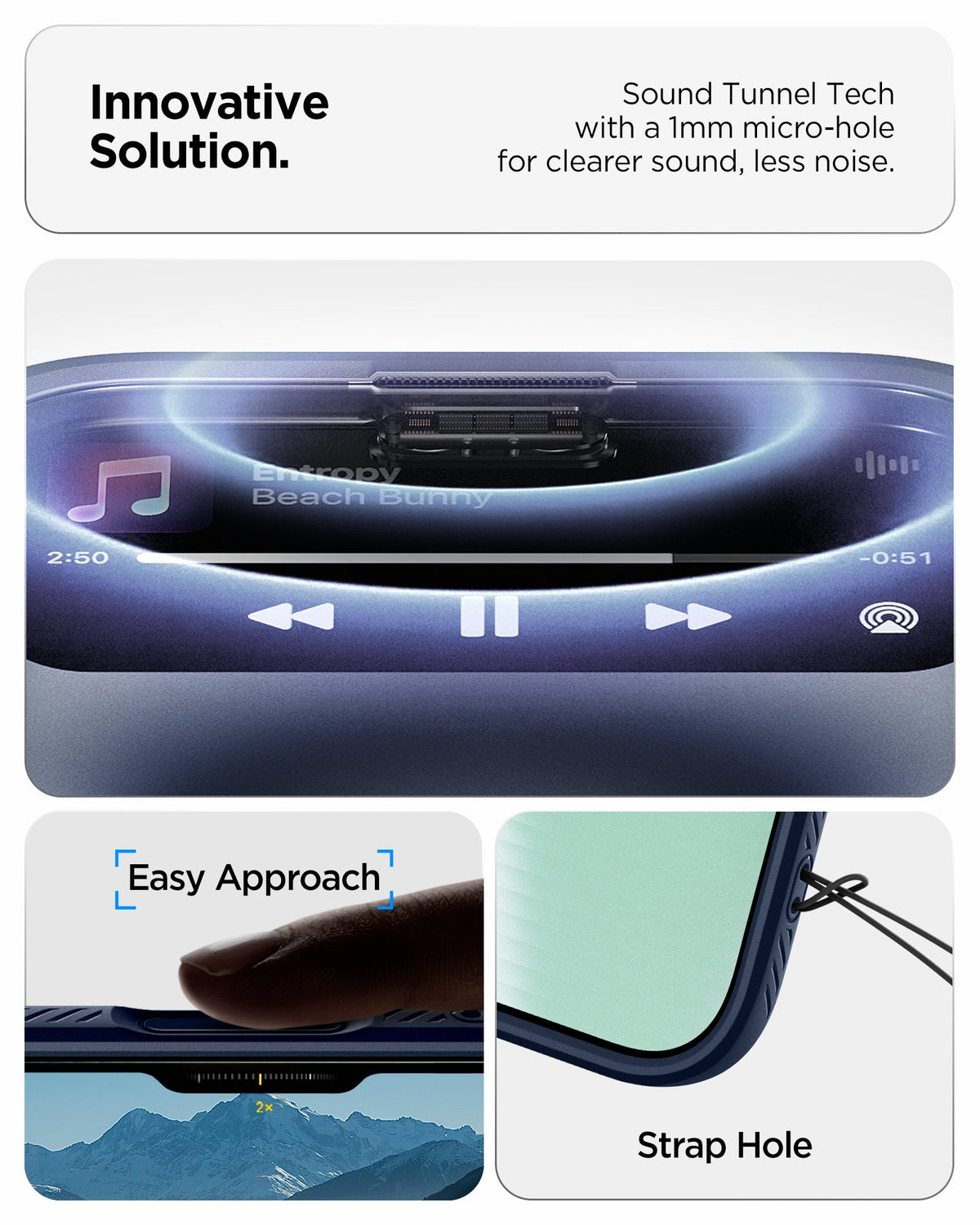 ACS09923 - iPhone 17 Air Liquid Air in Navy Blue showing innovative solution. sound tunnel tech with a 1mm micro hole for cleaner sound, less noise.