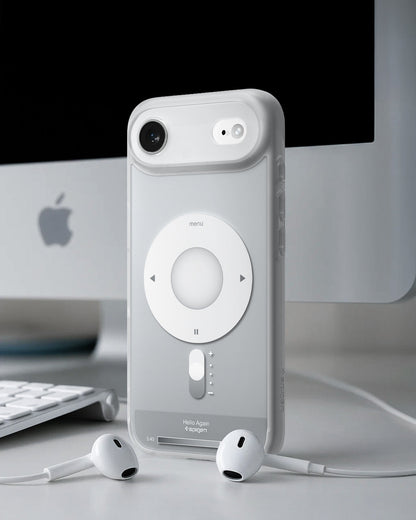 ACS10060 - iPhone 17 Air Ultra Hybrid Classic (MagFit) in Classic Silver showing back of the case with airpods