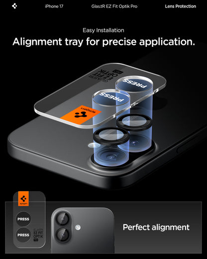 AGL07921 - iPhone 17 Optik Pro EZ Fit Lens Protector showing the easy installation. Alignment tray for precise application