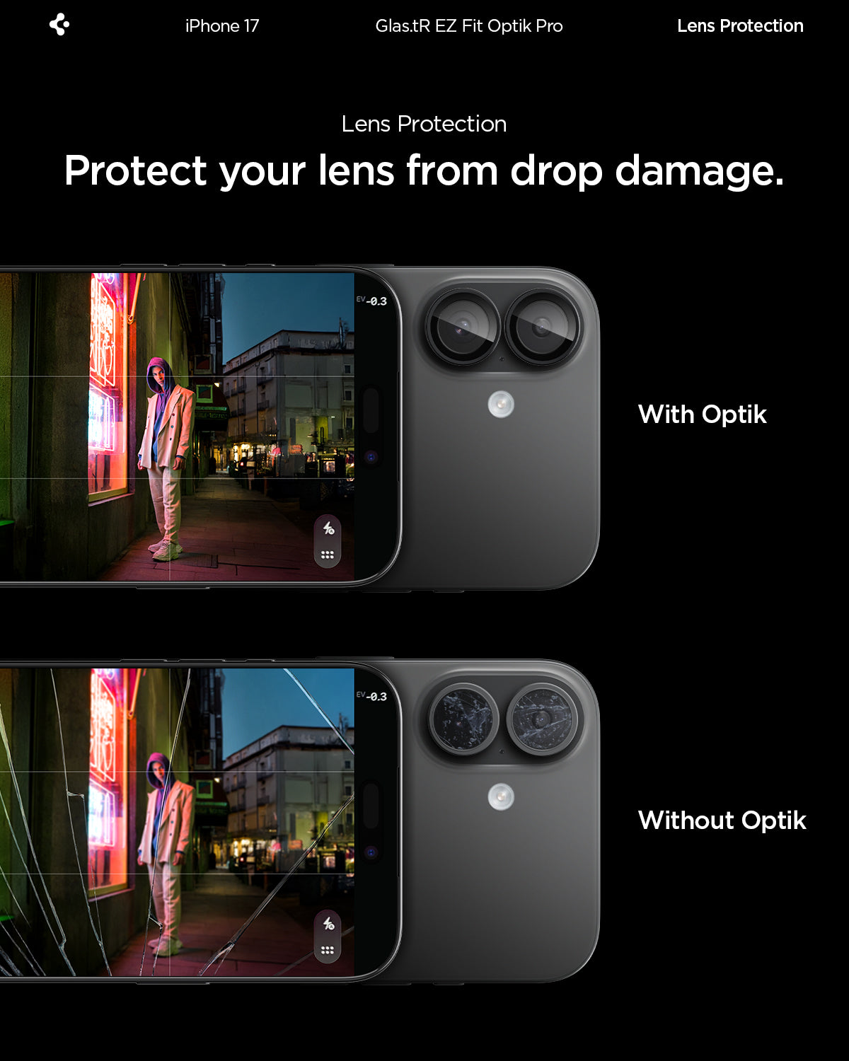 AGL07921 - iPhone 17 Optik Pro EZ Fit Lens Protector showing the lens protection. Protect your lens from drop damage