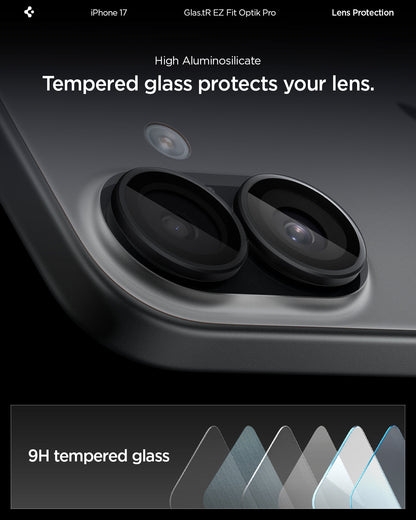 AGL07921 - iPhone 17 Optik Pro EZ Fit Lens Protector showing the high aluminosilicate. Tempered glass protects your lens.