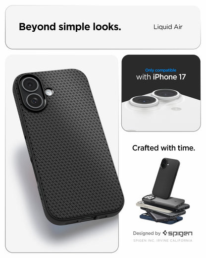 ACS09977 - iPhone 17 Liquid Air in Matte Black showing beyond simple looks. liquid air. designed by spigen.