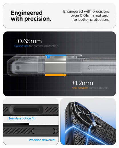 ACS09977 - iPhone 17 Liquid Air in Matte Black showing engineered with precision. even 0.01mm matters for better protection. seamless button fit. precision delivered.
