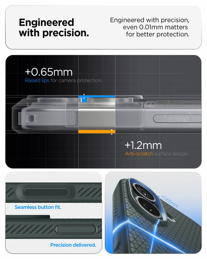 ACS09979 - iPhone 17 Liquid Air in Abyss Green showing engineered with precision. even 0.01mm matters for better protection. seamless button fit. precision delivered.