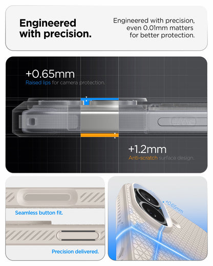 ACS09980 - iPhone 17 Liquid Air in Natural Titanium showing engineered with precision. even 0.01mm matters for better protection. seamless button fit. precision delivered.