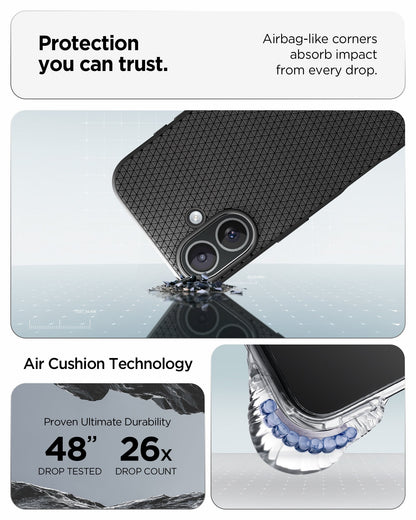 ACS09977 - iPhone 17 Liquid Air in Matte Black protection you can trust. air bag like corners absorb impact from every drop. air cushion technology.