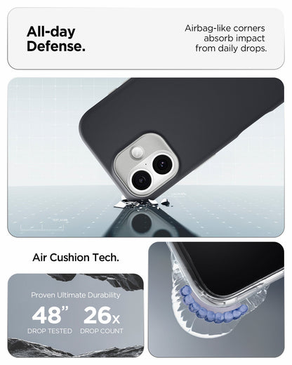 ACS09992 - iPhone 17 Nano Pop (MagFit) in Black Sesame showing the all day defense with airbag like corners that absorb impact from daily drops