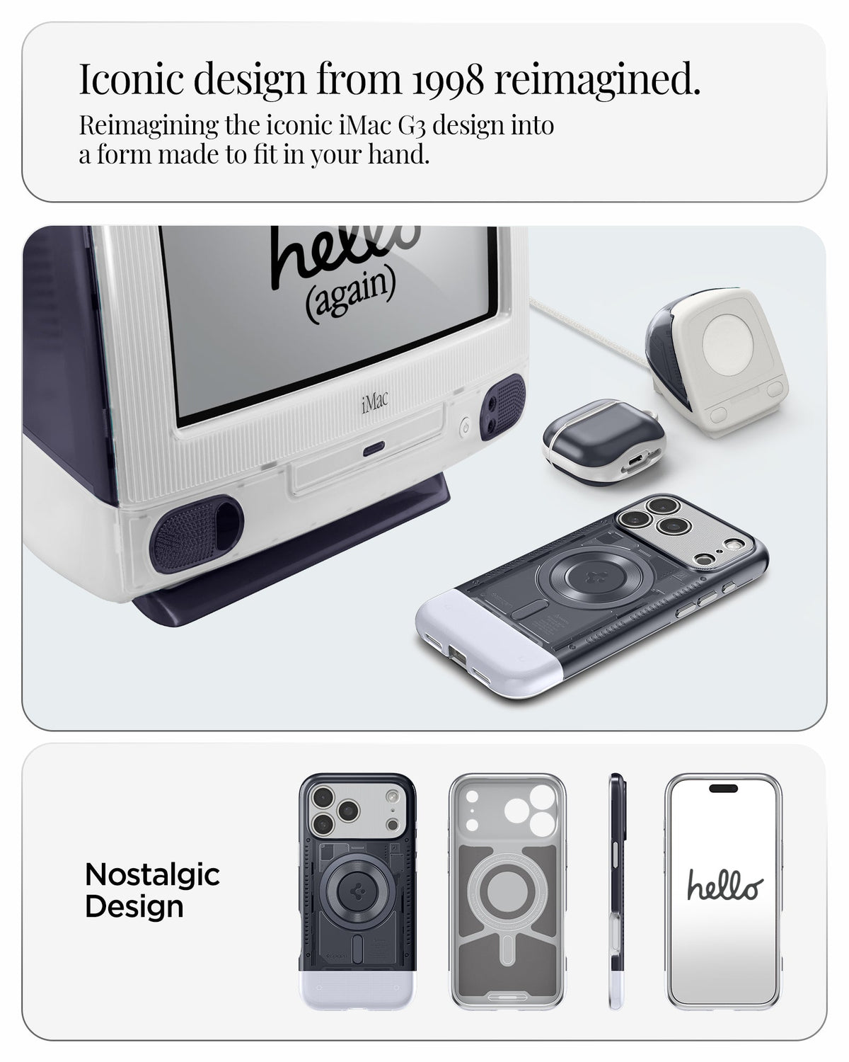 ACS09960 - iPhone 17 Pro Case Classic C1 (MagFit) in graphite showing iconic design from 1998 reimagined. reimagining the iconic iMac G3 design into a form made it to fit in your hand. nostalgic design.