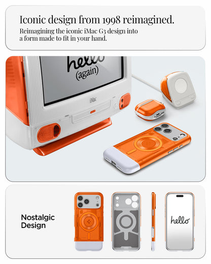 ACS09963 - iPhone 17 Pro Case Classic C1 (MagFit) in tangerine showing iconic design from 1998 reimagined. reimagining the iconic iMac G3 design into a form made it to fit in your hand. nostalgic design.