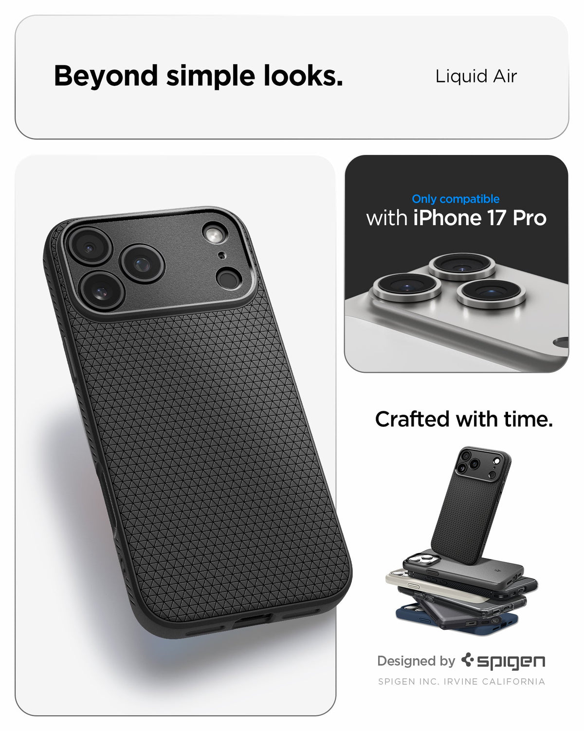 ACS09942 - iPhone 17 Pro Liquid Air in Matte Black showing beyond simple looks. liquid air. designed by spigen.