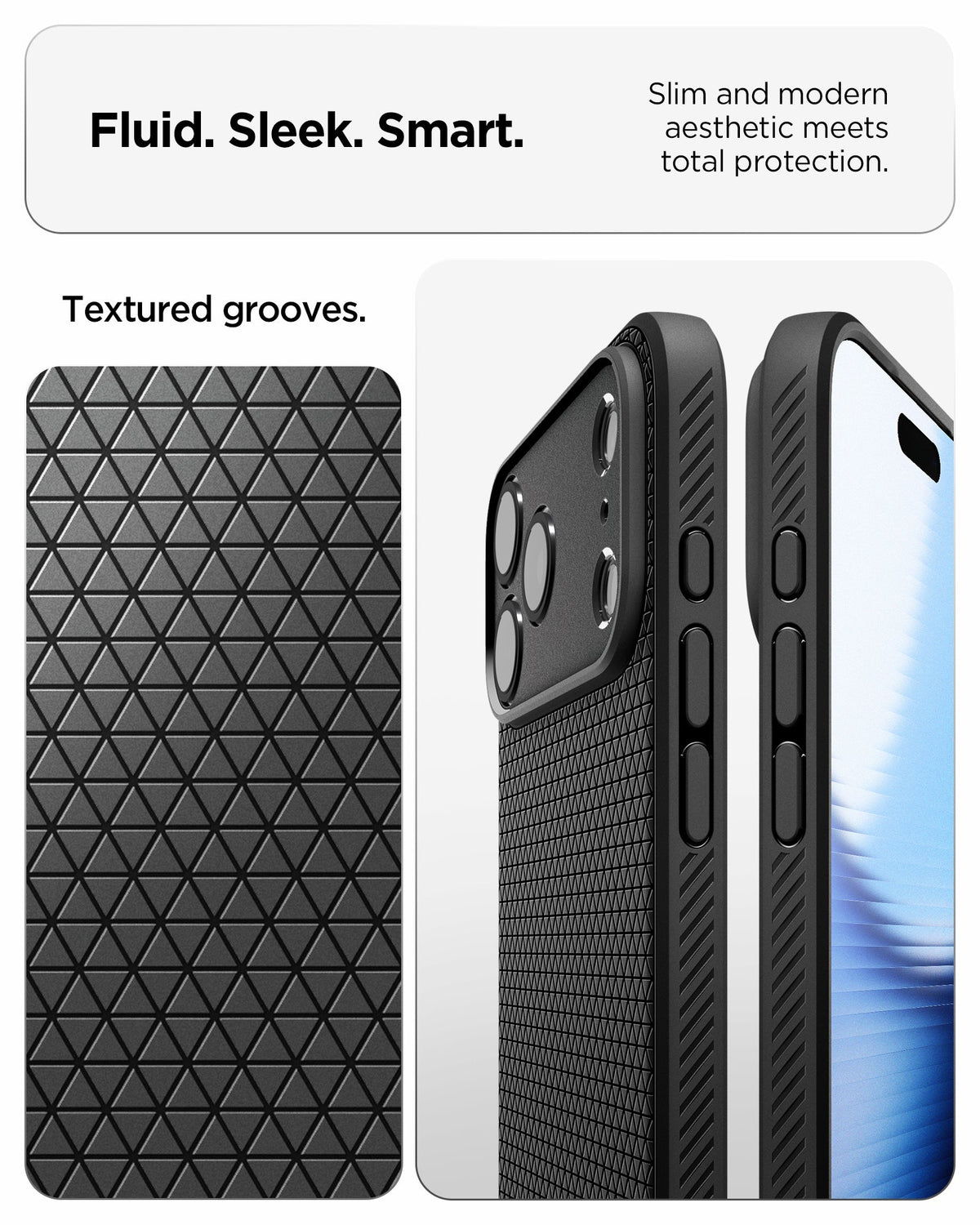 ACS09942 - iPhone 17 Pro Liquid Air in Matte Black showing fluid, sleek, smart. slim and modern aesthetic meets total protection.