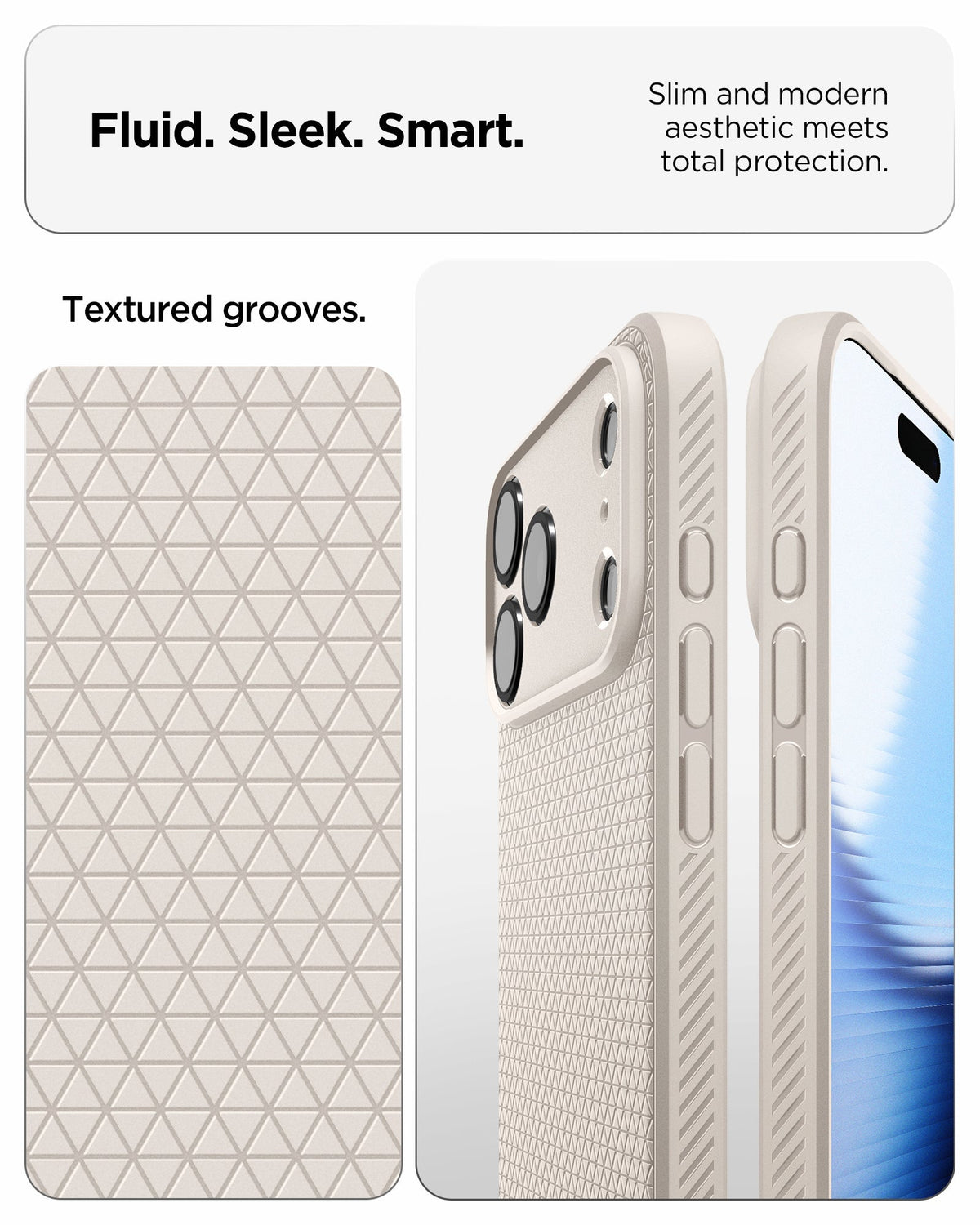 ACS09945 - iPhone 17 Pro Liquid Air in Natural Titanium showing fluid, sleek, smart. slim and modern aesthetic meets total protection.
