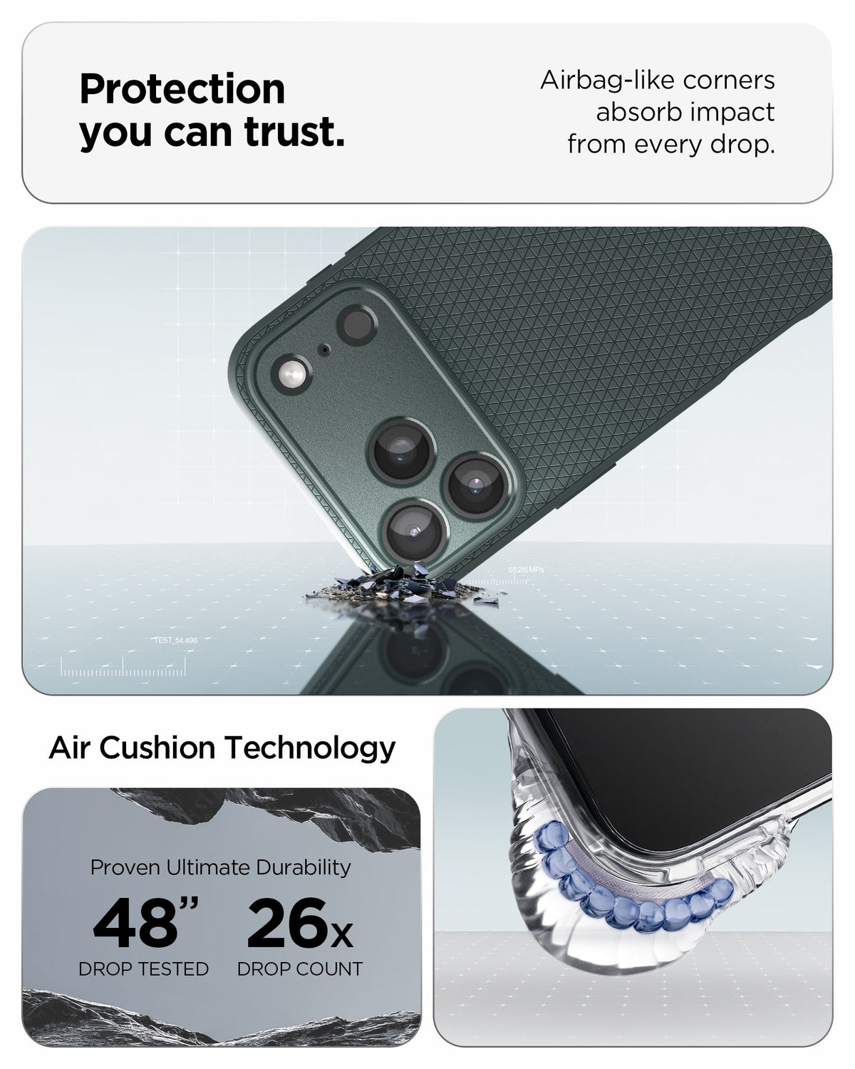 ACS09944 - iPhone 17 Pro Liquid Air in Abyss Green protection you can trust. air bag like corners absorb impact from every drop. air cushion technology.