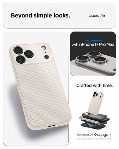ACS09891 - iPhone 17 Pro Max Liquid Air in Natural Titanium showing beyond simple looks. liquid air. designed by spigen.