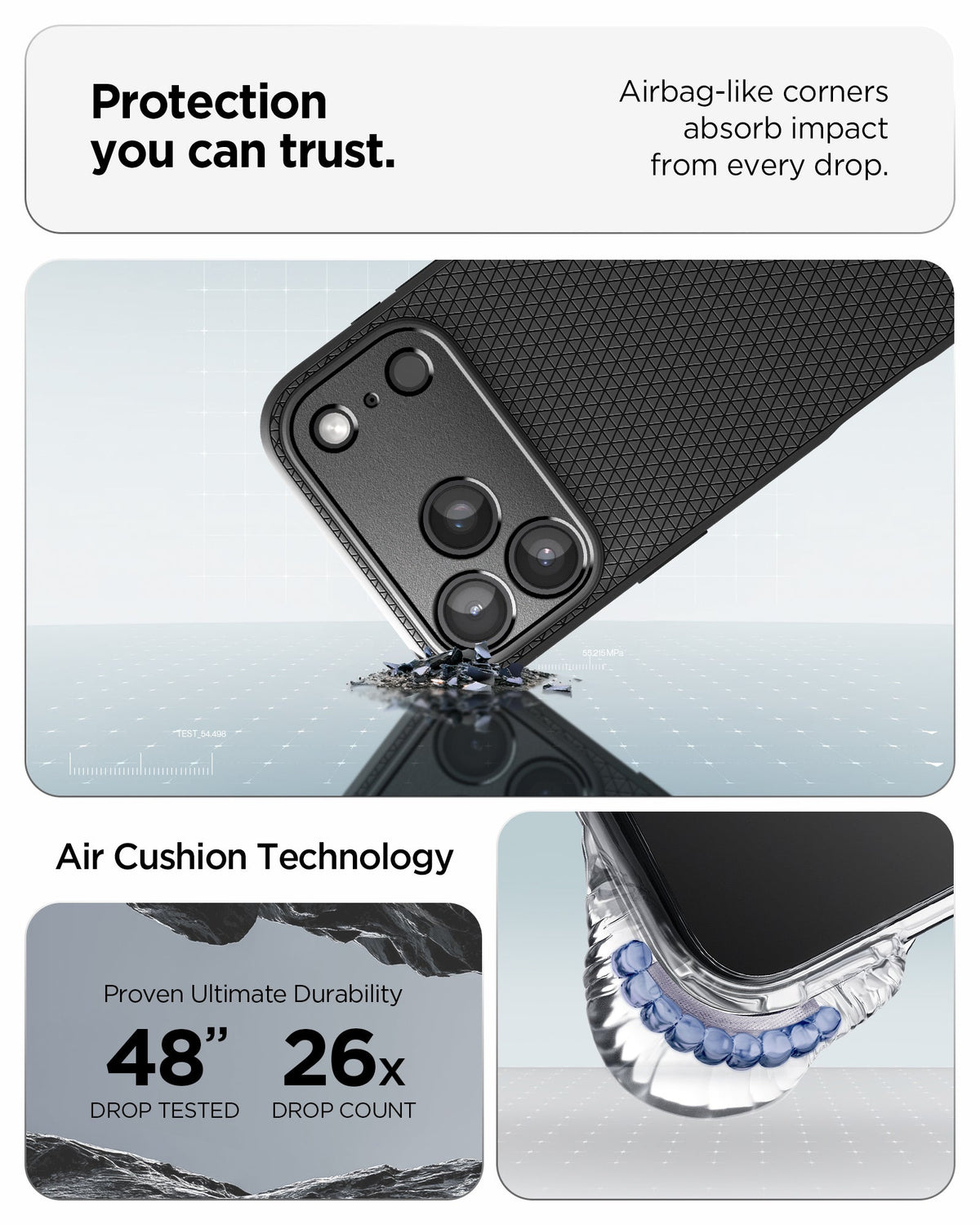 ACS09888 - iPhone 17 Pro Max Liquid Air in Matte Black protection you can trust. air bag like corners absorb impact from every drop. air cushion technology.