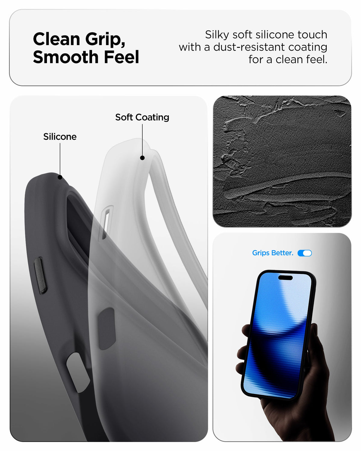 ACS09902 - iPhone 17 Pro Max Silicone Fit (MagFit) Case in black showing clean grip, smooth feel, silky soft silicone touch with a dust resistant coating for a clean feel.
