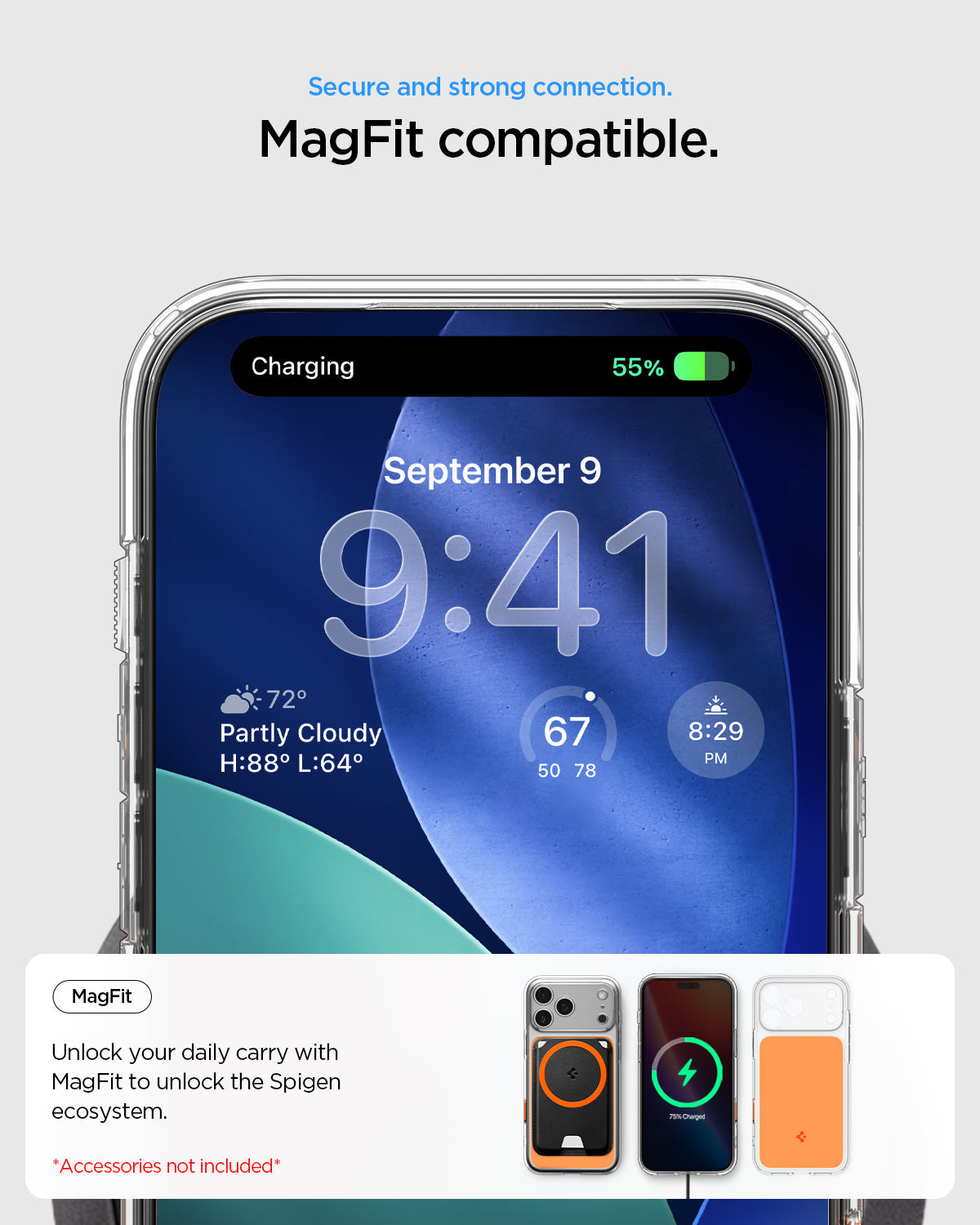 ACS10468 - iPhone 17 Pro Max Ultra Hybrid T (MagFit) in Glossy Orange showing secure and strong connection. Magfit compatible. unlock your daily carry with magfit to unlock the spigen ecosystem