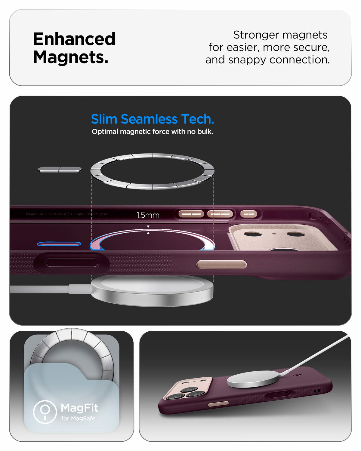 ACS09967 - iPhone 18 Pro / iPhone 17 Pro Nano Pop (Mag Fit) in Burgundy Bean showing enhanced built-in magnets designed for a secure connection with magnetic charging accessories