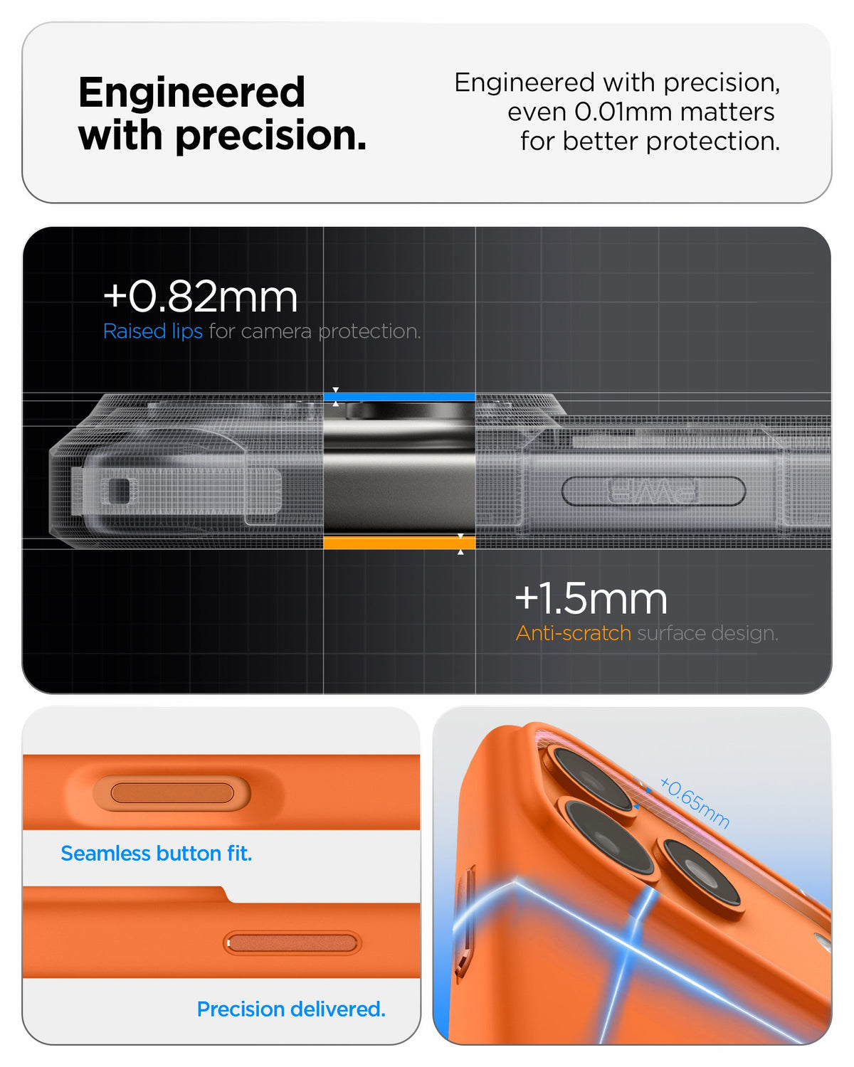 ACS11379 - iPhone 17 Pro Silicone Fit (Mag Fit) in Cosmic Orange showing engineered with precision. Engineered with precision even 0.01mm matters for better protection.