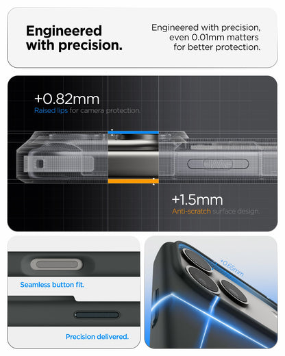 ACS09956 - iPhone 17 Pro Silicone Fit (MagFit) Case in green showing engineered with precision. Engineered with precision even 0.01mm matters for better protection.