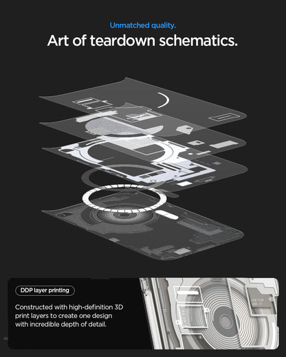 ACS10041 - iPhone 18 Pro Max / iPhone 17 Pro Max Ultra Hybrid Zero One (MagFit) Natural Titanium showing high-definition layered printing that creates a detailed teardown-inspired schematic design