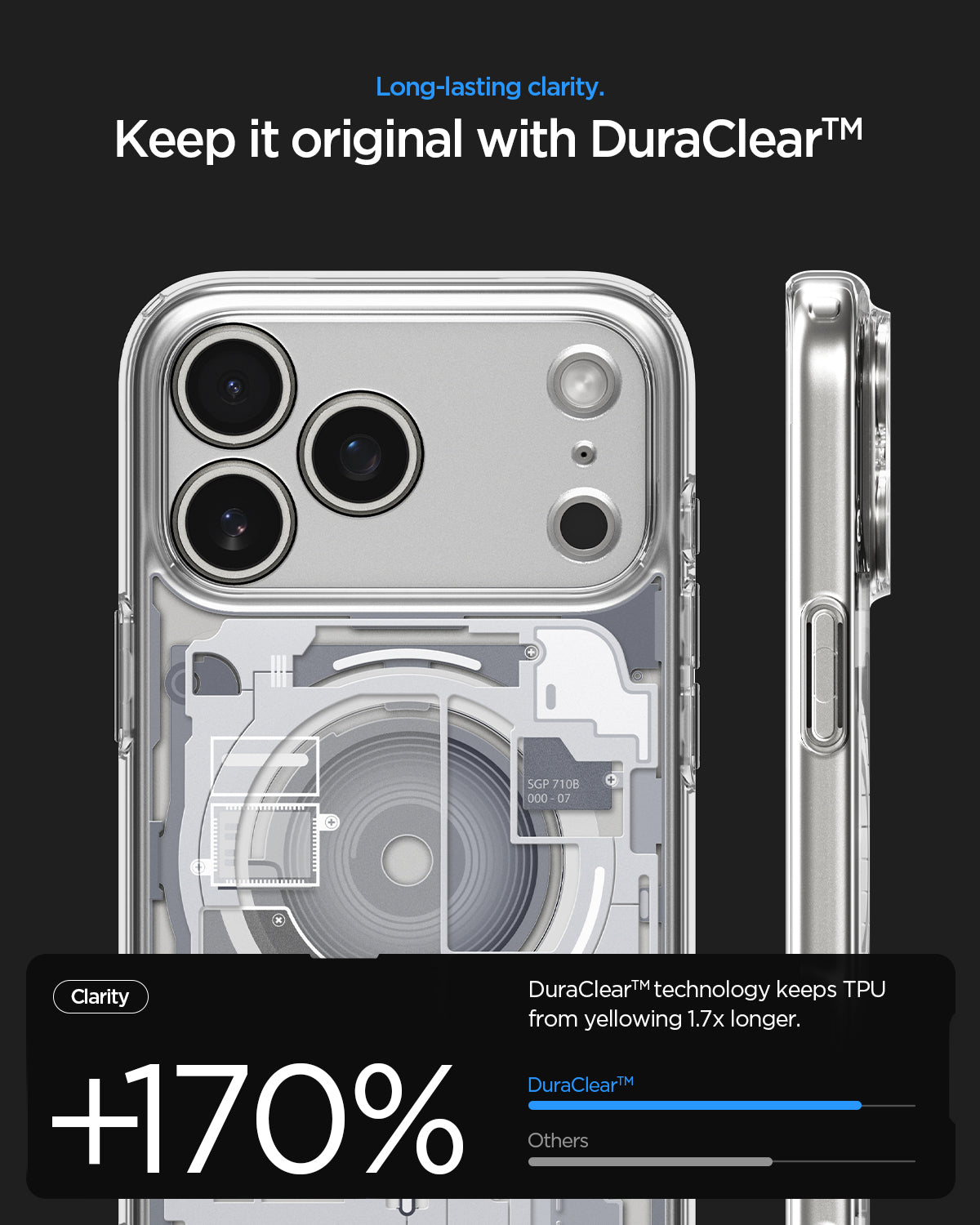 ACS10071 - iPhone 18 Pro / iPhone 17 Pro Ultra Hybrid Zero One (MagFit) White showing long-lasting clarity with DuraClear Technology designed to resist yellowing 1.7 times longer