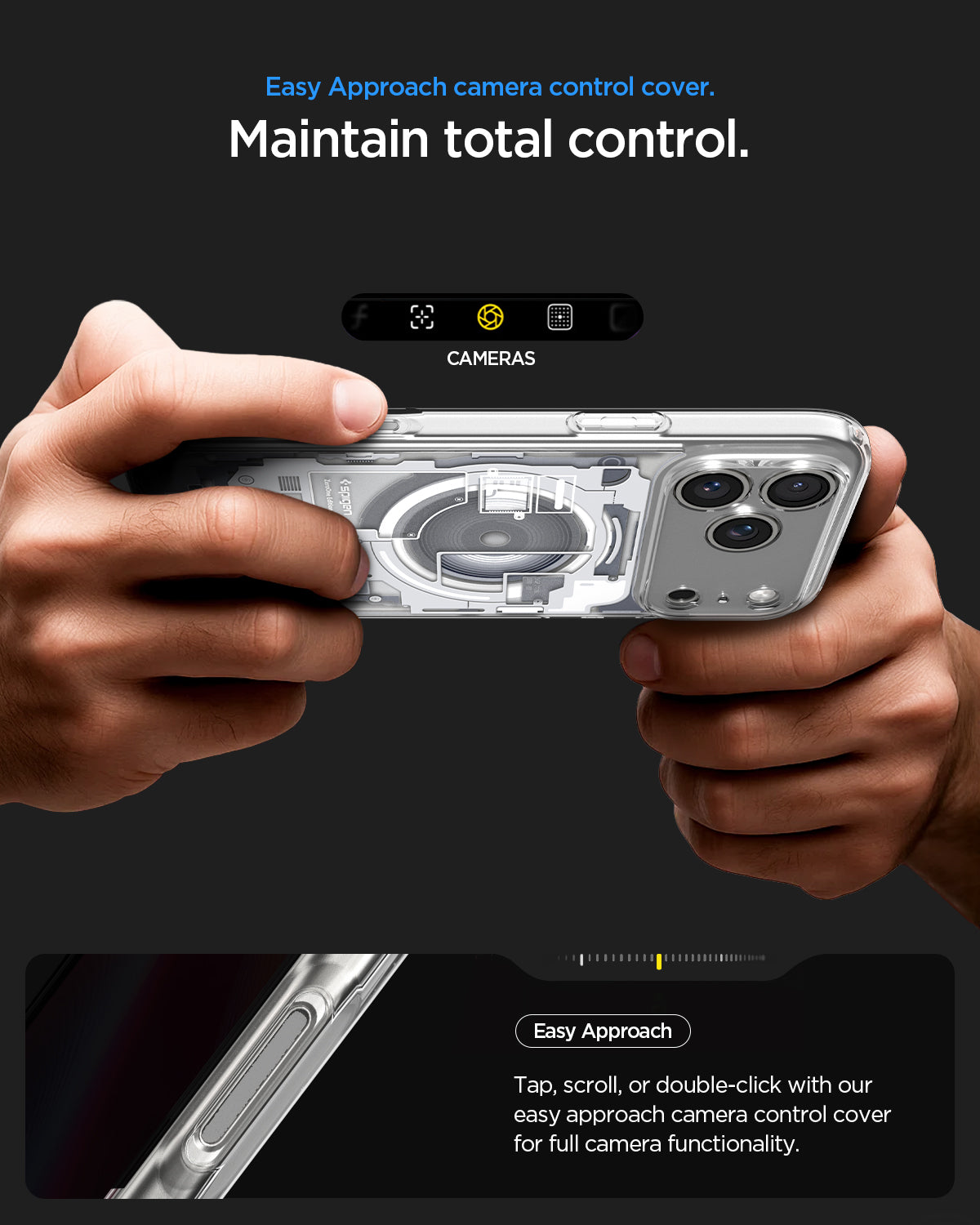 ACS10040 - iPhone 18 Pro Max / iPhone 17 Pro Max Ultra Hybrid Zero One (MagFit) White showing an easy-access Camera Control cover for tapping, scrolling, and smooth operation