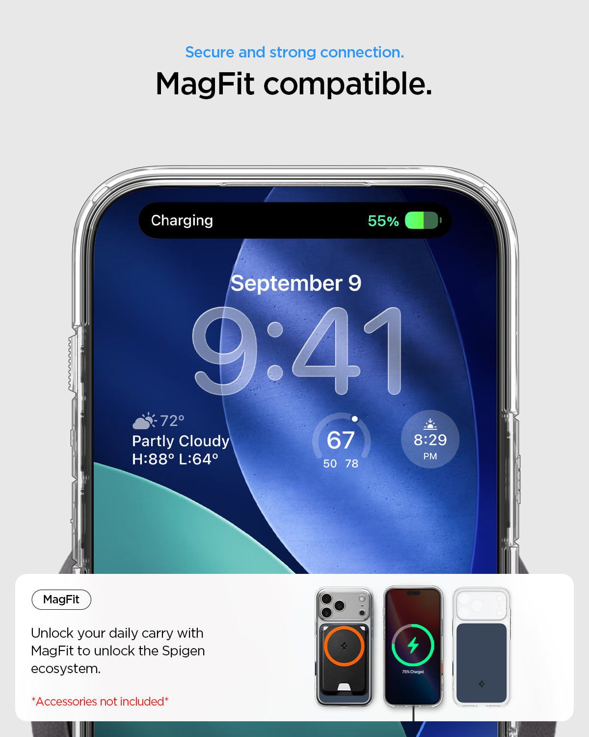 ACS10470 - iPhone 17 Pro Ultra Hybrid T (MagFit) in Matte Blue showing secure and strong connection. Magfit compatible. unlock your daily carry with magfit to unlock the spigen ecosystem
