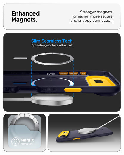 ACS09931 - iPhone 17 Air Case Nano Pop (MagFit) in blueberry navy showing the enhanced magnets. Stronger magnets for easier, more secure and snappy connection
