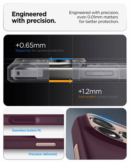 ACS09914 - iPhone 17 Pro Max Case Nano Pop (MagFit) in burgundy bean showing the engineered with precision. Engineered with precision, even 0.01mm matters for better protection