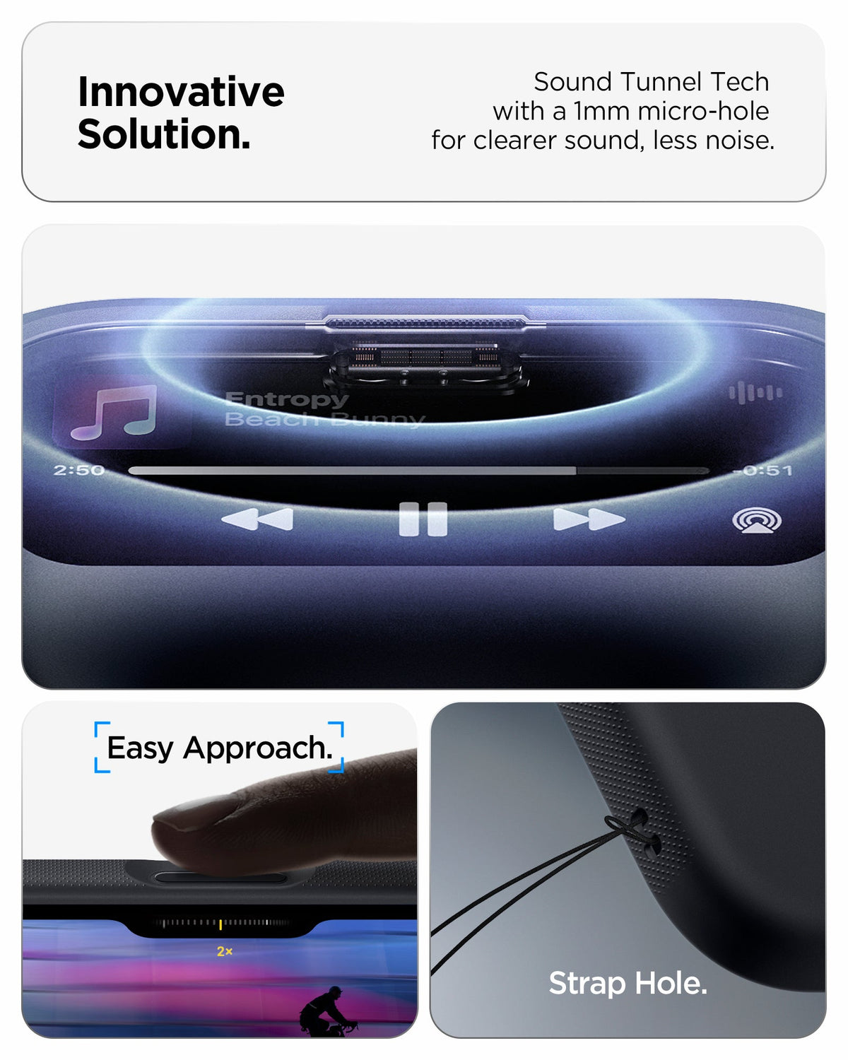 ACS09968 - iPhone 17 Pro Case Nano Pop (MagFit) showing the innovative solution. Sound tunnel tech with a 1mm micro-hole for clearer sound, less noise