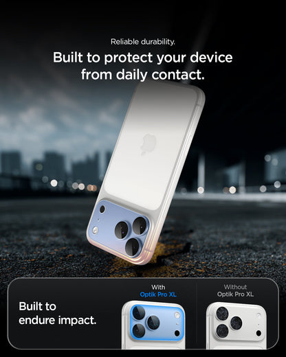 AGL12038 - iPhone 18 Pro Optik Pro XL EZ Fit Lens Protector in Silver showing durable lens protection designed to help shield the camera area from everyday impact.