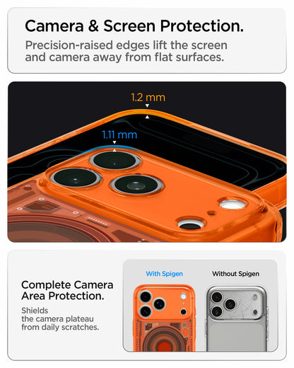 ACS11755 - iPhone 18 Pro Max / iPhone 17 Pro Max Ultra Hybrid C-One (Mag Fit) Tangerine showing raised edges around the screen and camera area for added protection against scratches and surface contact