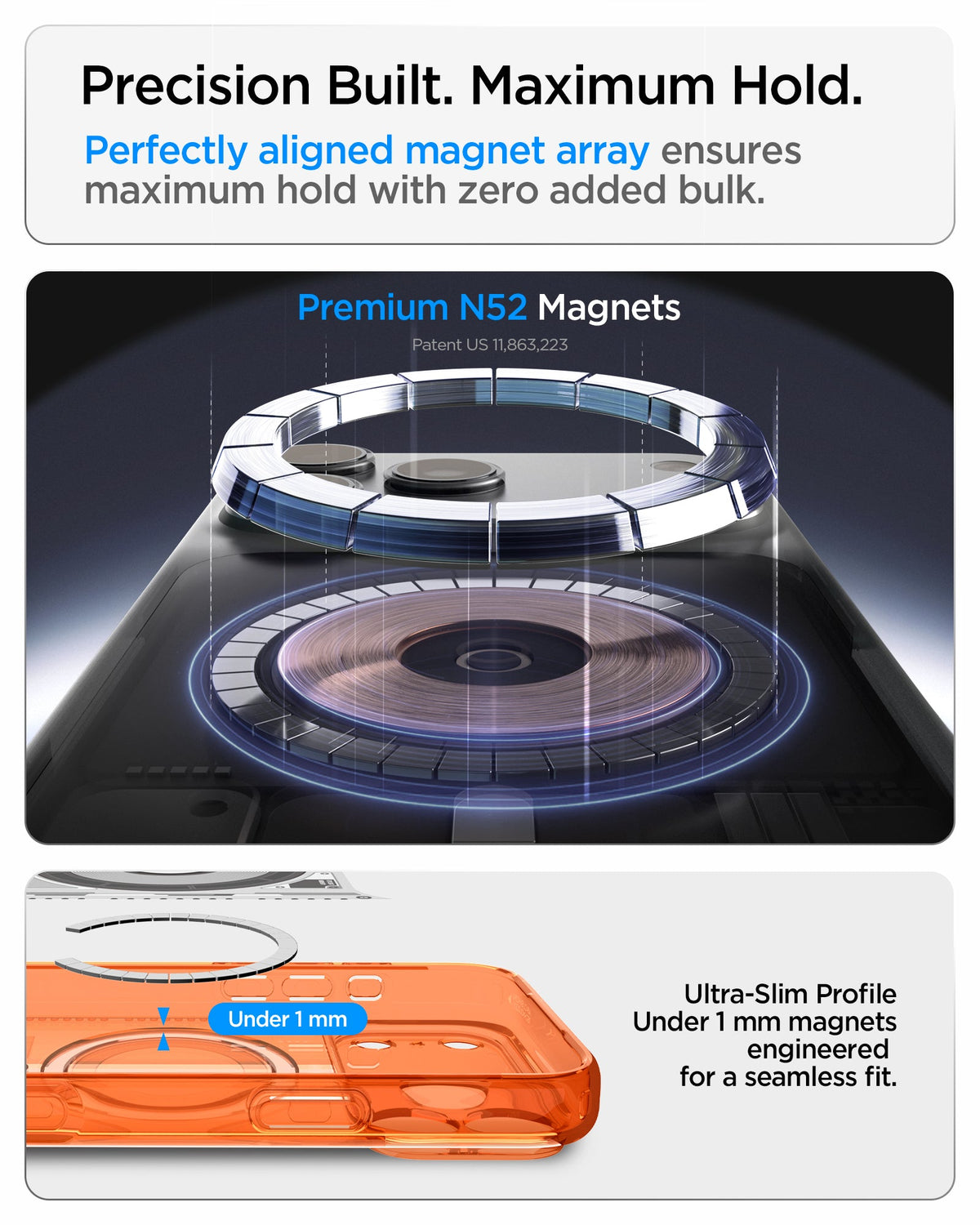 ACS11757 - iPhone 18 Pro / iPhone 17 Pro Ultra Hybrid C-One (Mag Fit) Tangerine showing a precisely aligned magnetic array with an ultra-slim profile for a strong seamless hold