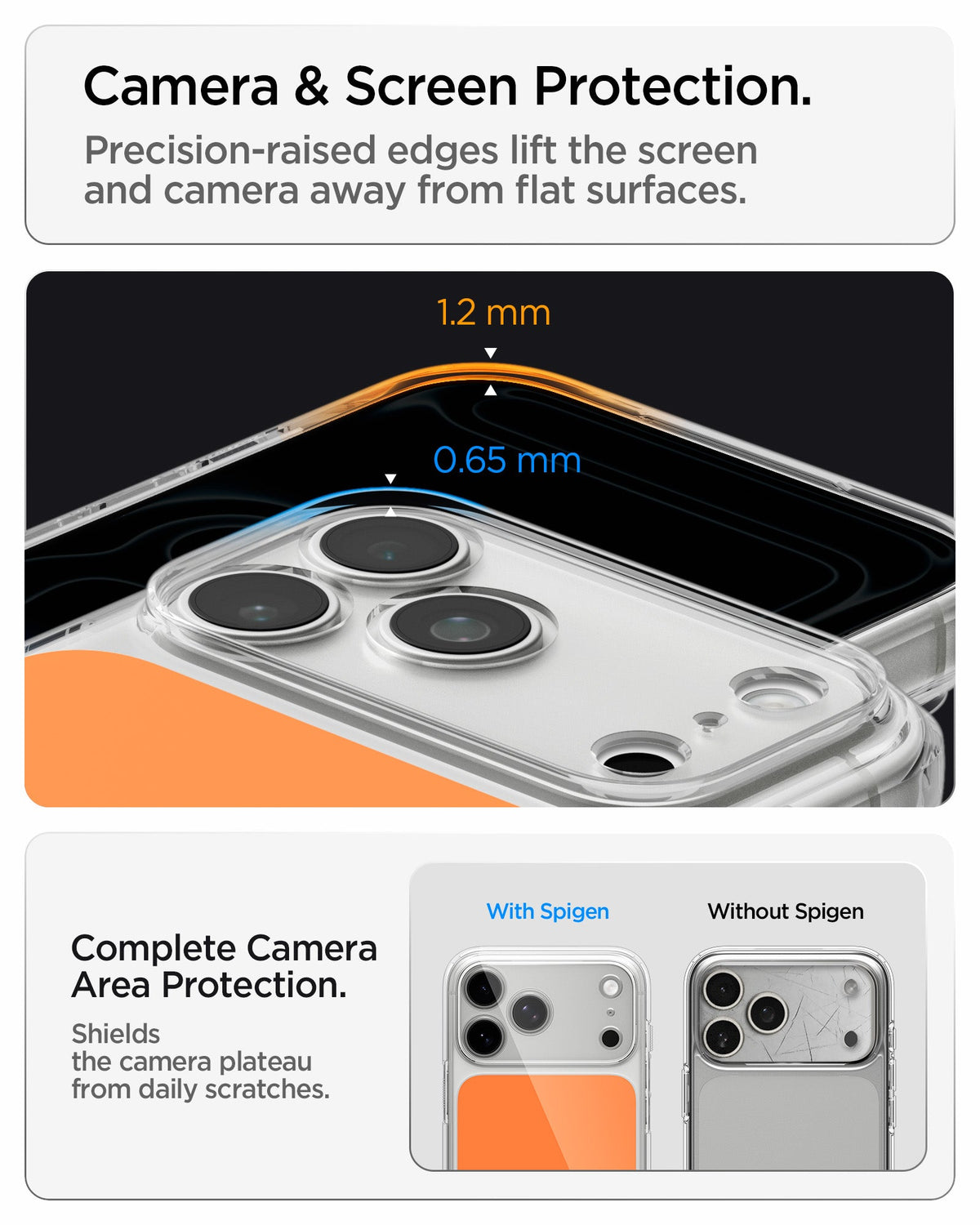 ACS10471 - iPhone 18 Pro / iPhone 17 Pro Ultra Hybrid T (Mag Fit) in Glossy Orange showing raised edges around the screen and camera area for added protection against scratches and surface contact