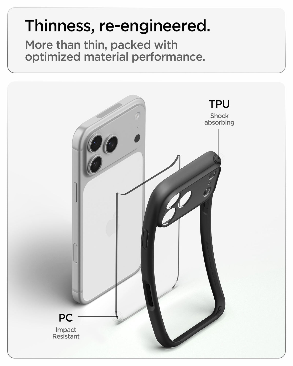 ACS10034 - iPhone 18 Pro Max / iPhone 17 Pro Max Ultra Hybrid in Matte Black showing a slim hybrid construction with impact-resistant back and shock-absorbing flexible edges