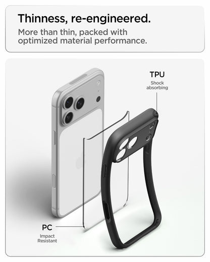 ACS10034 - iPhone 18 Pro Max / iPhone 17 Pro Max Ultra Hybrid in Matte Black showing a slim hybrid construction with impact-resistant back and shock-absorbing flexible edges