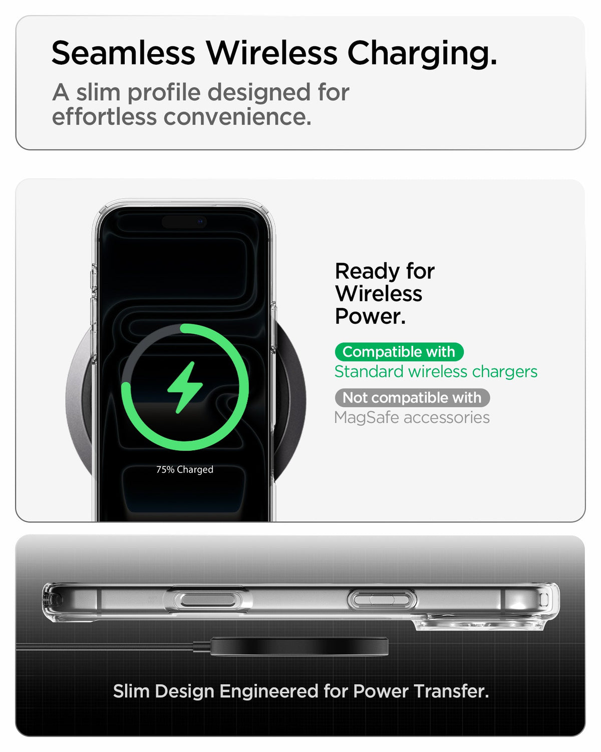 ACS10033 - iPhone 17 Pro Max Ultra Hybrid in Crystal Clear showing a slim case supporting standard wireless charging with efficient power transfer