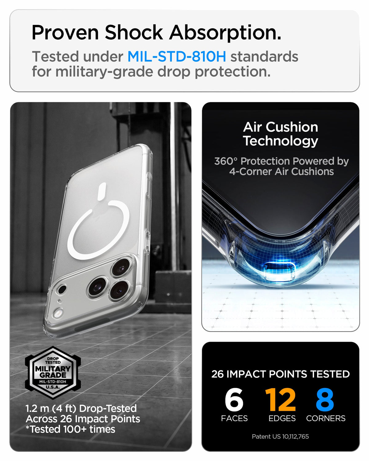 ACS10039 - iPhone 18 Pro Max / iPhone 17 Pro Max Ultra Hybrid (MagFit) in Frost White showing military-grade drop protection with Air Cushion Technology and reinforced corner impact absorption
