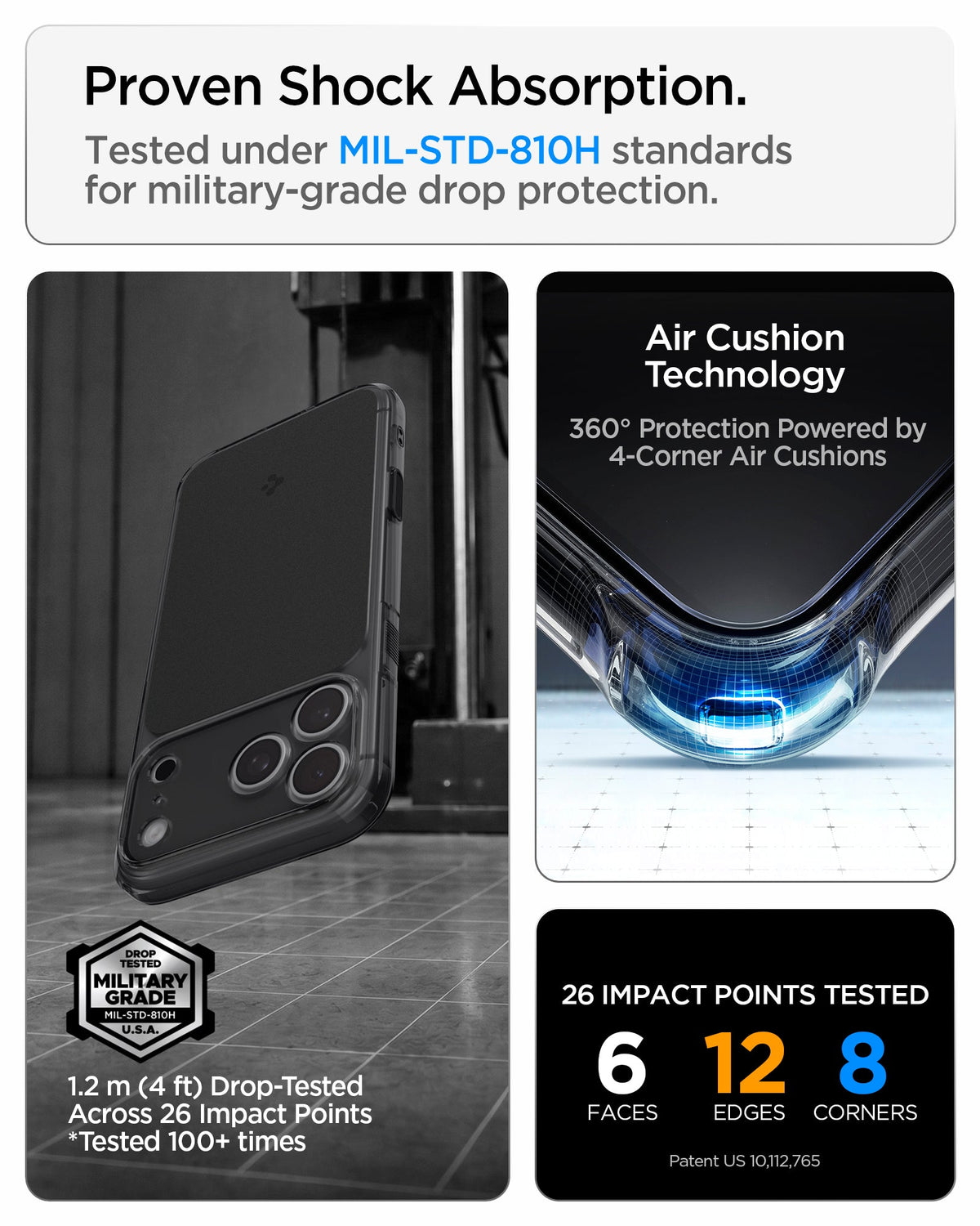 ACS10047 - iPhone 18 Pro Max / iPhone 17 Pro Max Ultra Hybrid T (Mag Fit) in Matte Black showing military-grade drop protection with Air Cushion Technology and reinforced corner impact absorption