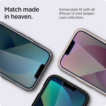 AGL03399 - iPhone 13 Mini Screen Protector EZ FIT GLAS.tR Privacy showing the match made in heaven. Immaculate fit with all iPhone 13 Pro Max Spigen case collection