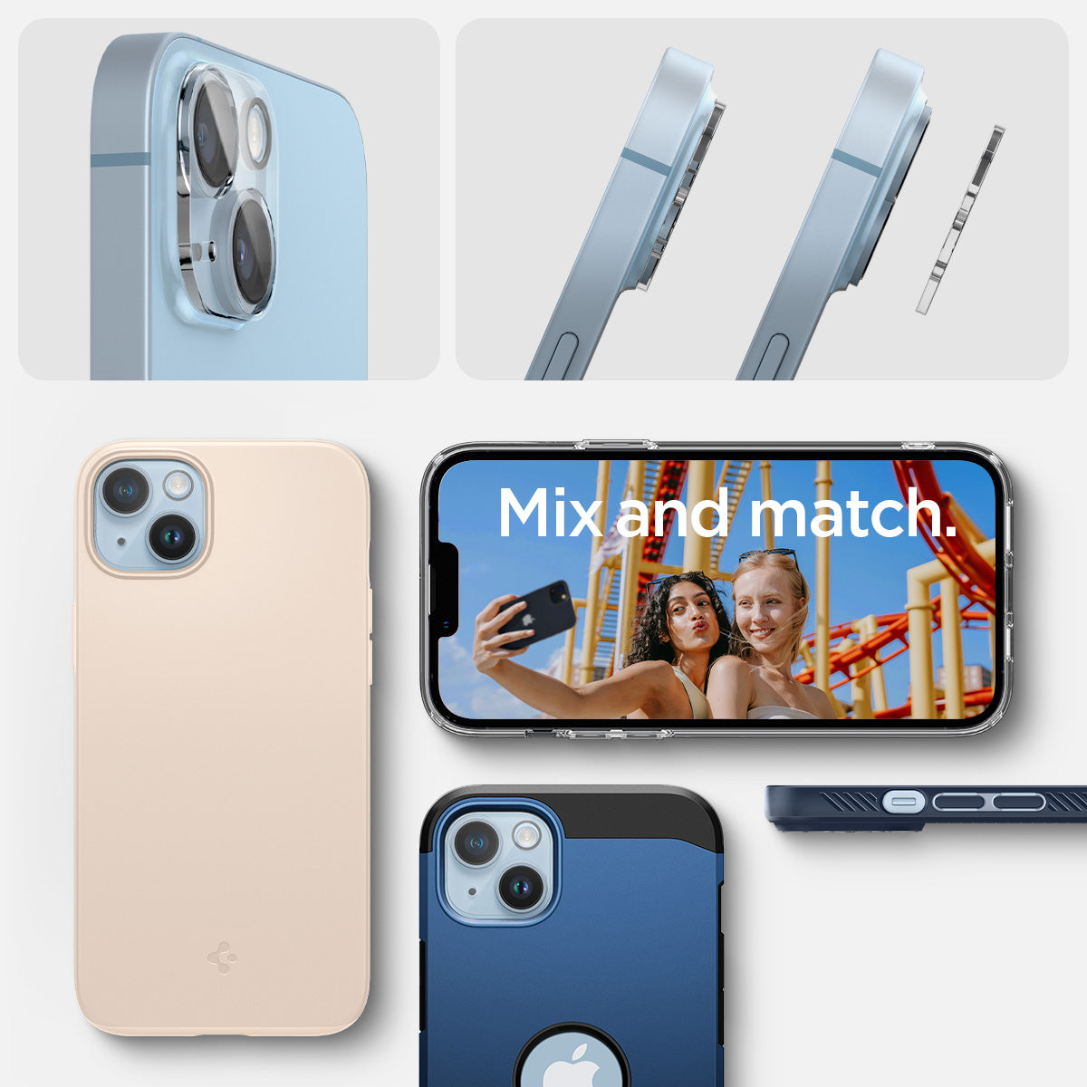 AGL05762 - iPhone 14 / 14 Plus Optik Lens Protector in crystal clear showing the mix and match