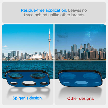 AGL06913 - iPhone 14 Pro / 14 Pro Max Optik Lens Protector in black residue free. leaves no trace of adhesive behind.