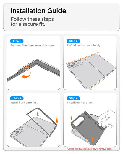ACS11687 - iPhone Duo Nano Pop (Mag Fit) in Black Sesame showing a four-step installation guide for securely attaching the front and rear case pieces