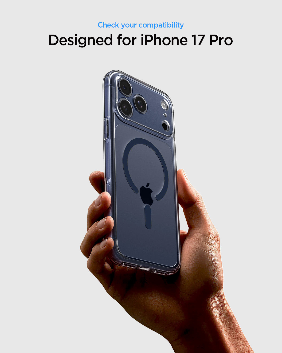 ACS10954 - iPhone 17 Pro Ultra Hybrid (MagFit) in Clear Deep Blue showing check your compatibility