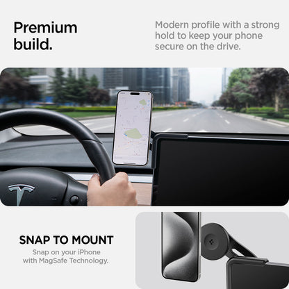 ACP07869 - Tesla Models OneTap Screen Car Mount ITLST90 (MagFit) modern profile with a strong hold to keep your phone secure on the drive. Snap to mount snap on your iPhone with magsafe technology.