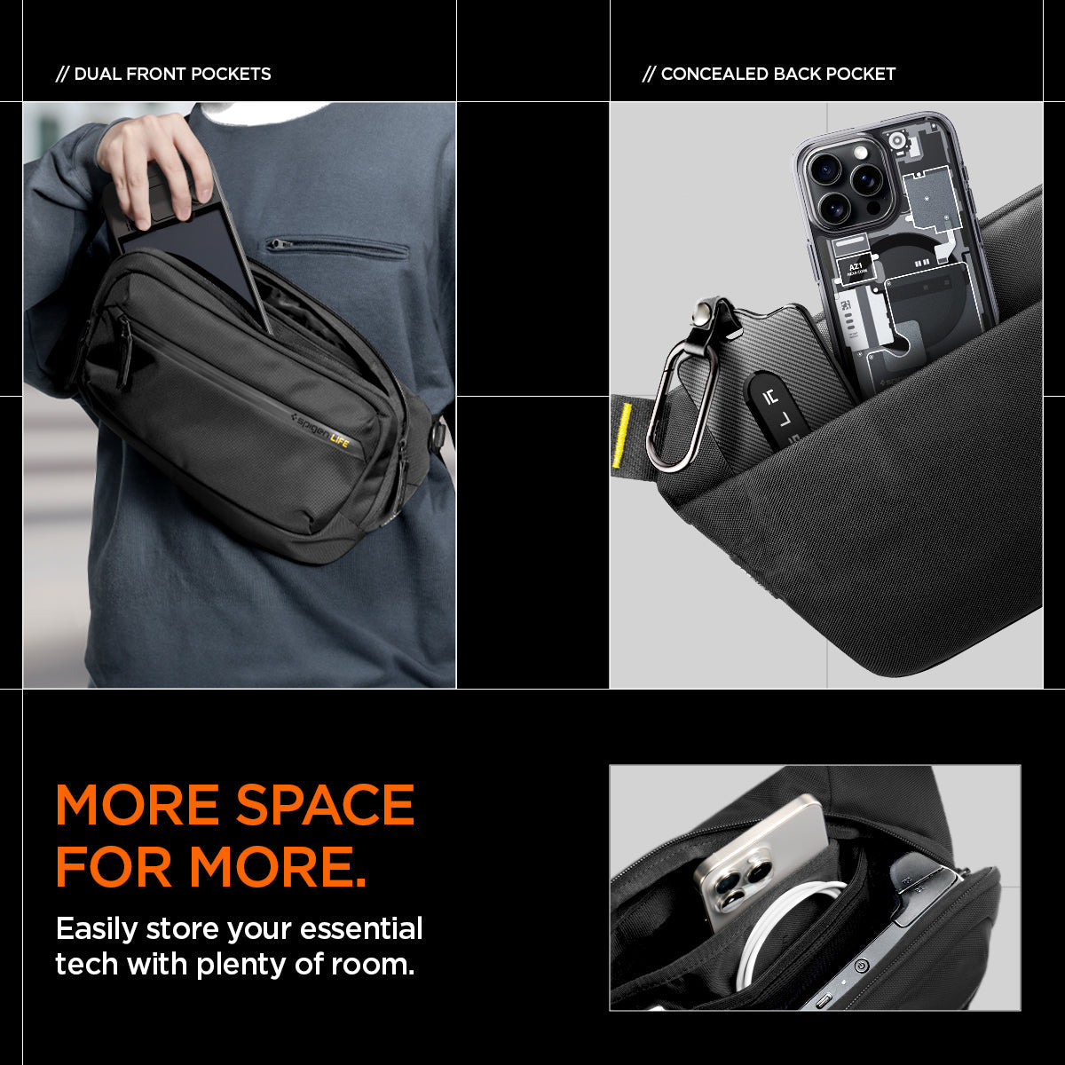 AFA07482 - Sling Bag KD410 in Black showing more space for more